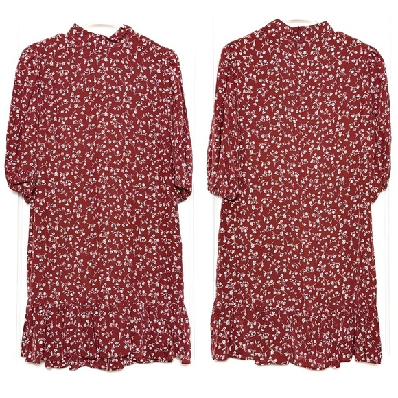 NWT THE KOOPLES Silk Floral Puff Short Sleeve Mockneck Ruffle Hem Mini Dress S - Picture 4 of 9